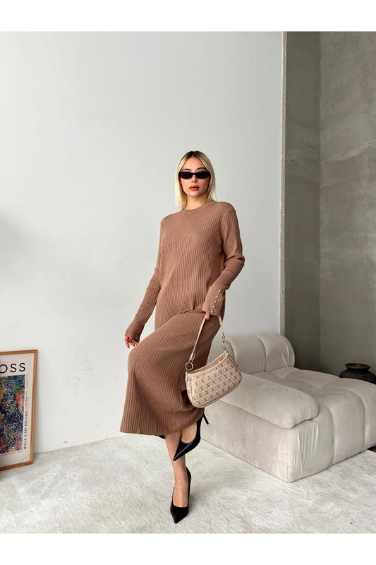 Beyoğlu Taş Kollu Uzun Triko Elbise