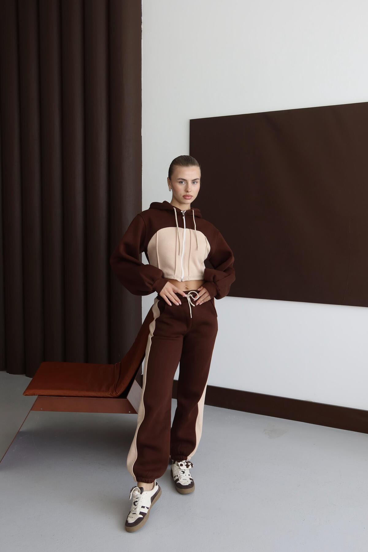 Bol Kesim 3 İplik Crop Hırka Eşofman Takımı