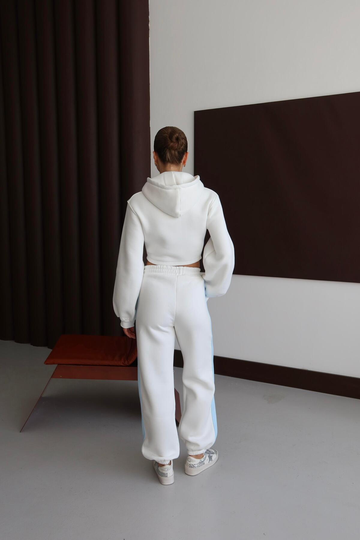 Bol Kesim 3 İplik Crop Hırka Eşofman Takımı