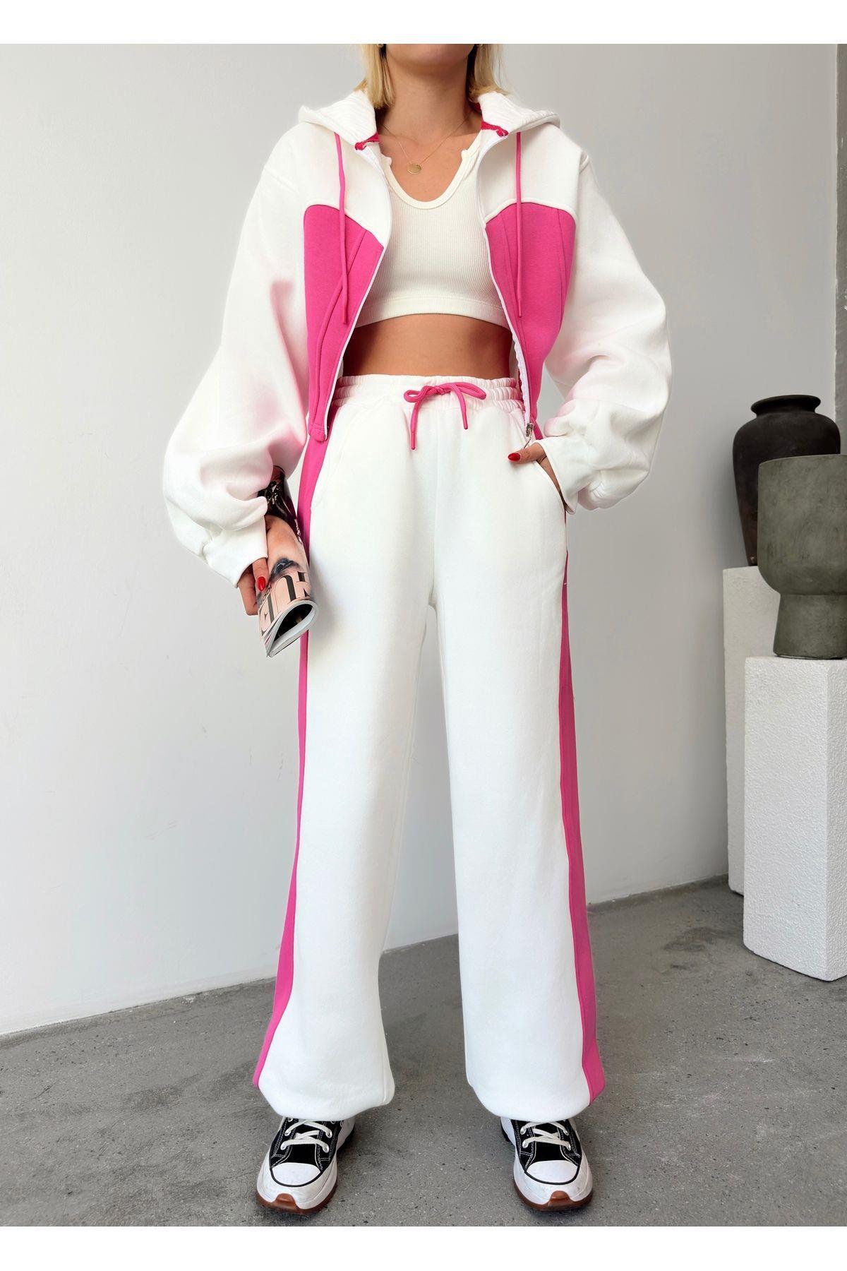 Bol Kesim 3 İplik Crop Hırka Eşofman Takımı