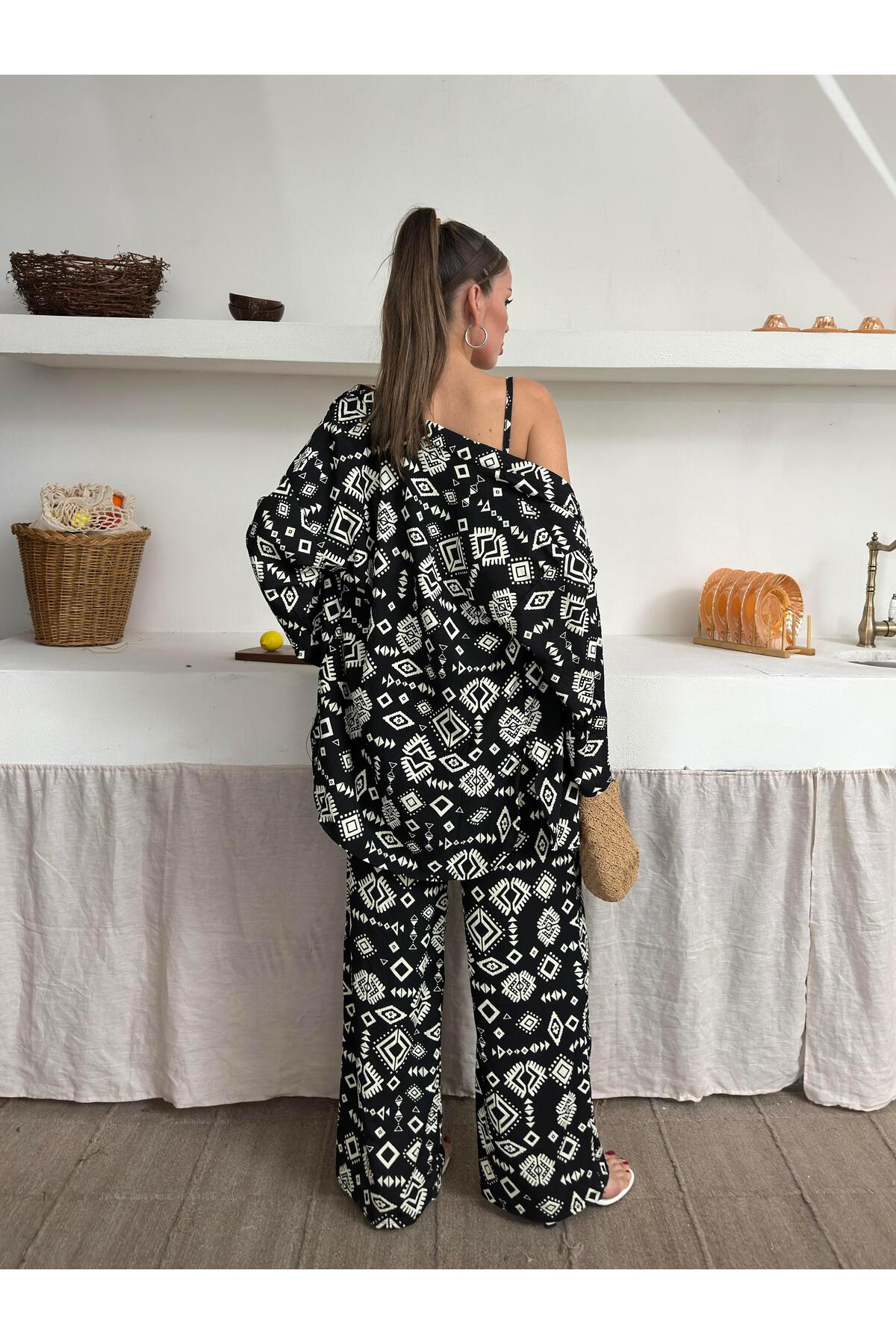 Bürümcük Kumaş Kimono Üçlü Takım