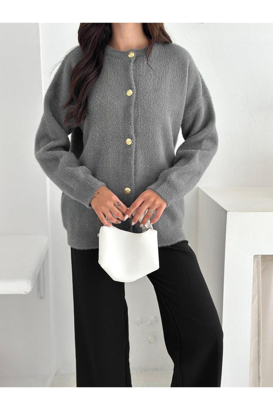 Düğmeli Çizgili Yumuşak Dokulu Triko Hırka