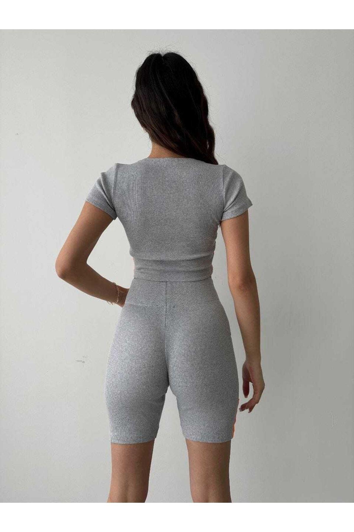 Fitilli Biker Tayt-crop Spor Takım