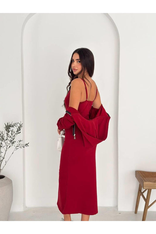 İki İplik Crop Sweat ve Uzun Elbise Takım