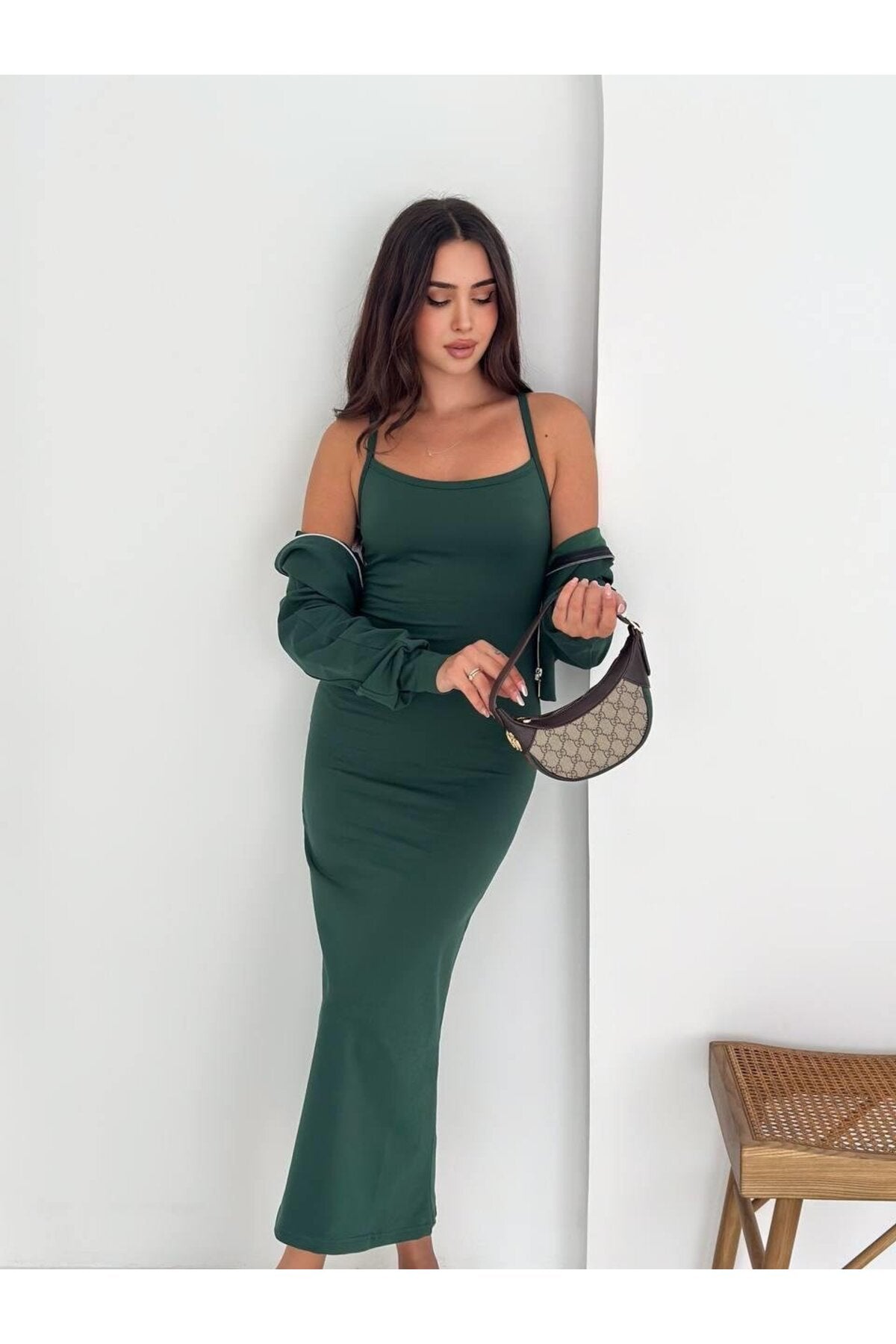 İki İplik Crop Sweat ve Uzun Elbise Takım