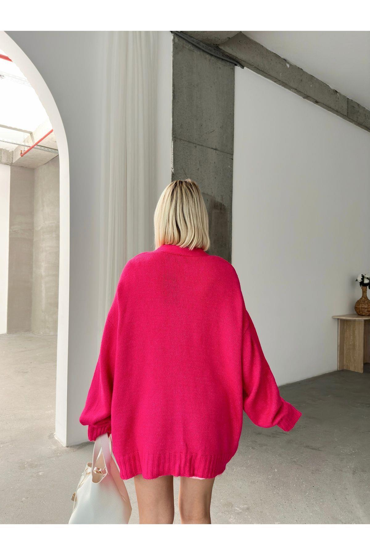 Kadın Balon Kollu Oversize Triko Hırka