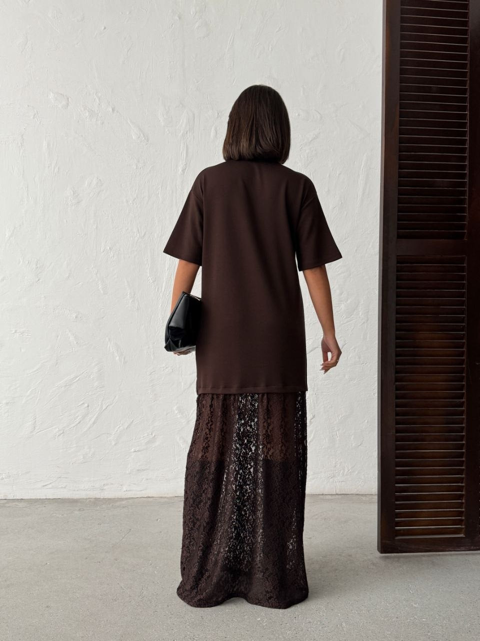 Kadın Kahverengi Oversize Dantel Detaylı Maxi Elbise
