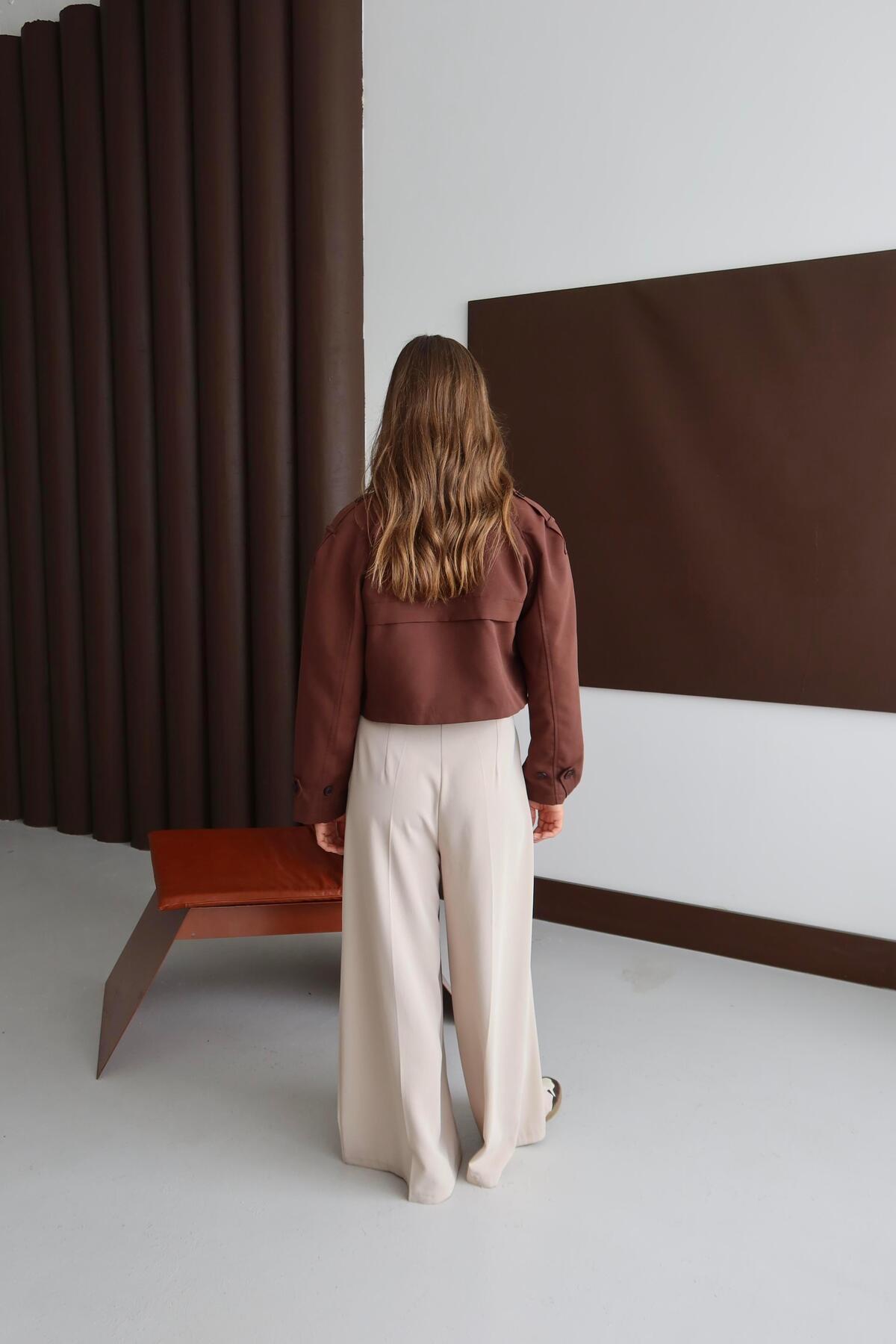 Kısa Kruvaze Crop Trençkot