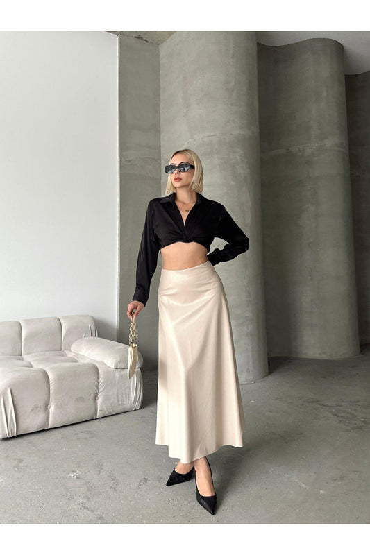 Maxi Boy Çan Deri Etek