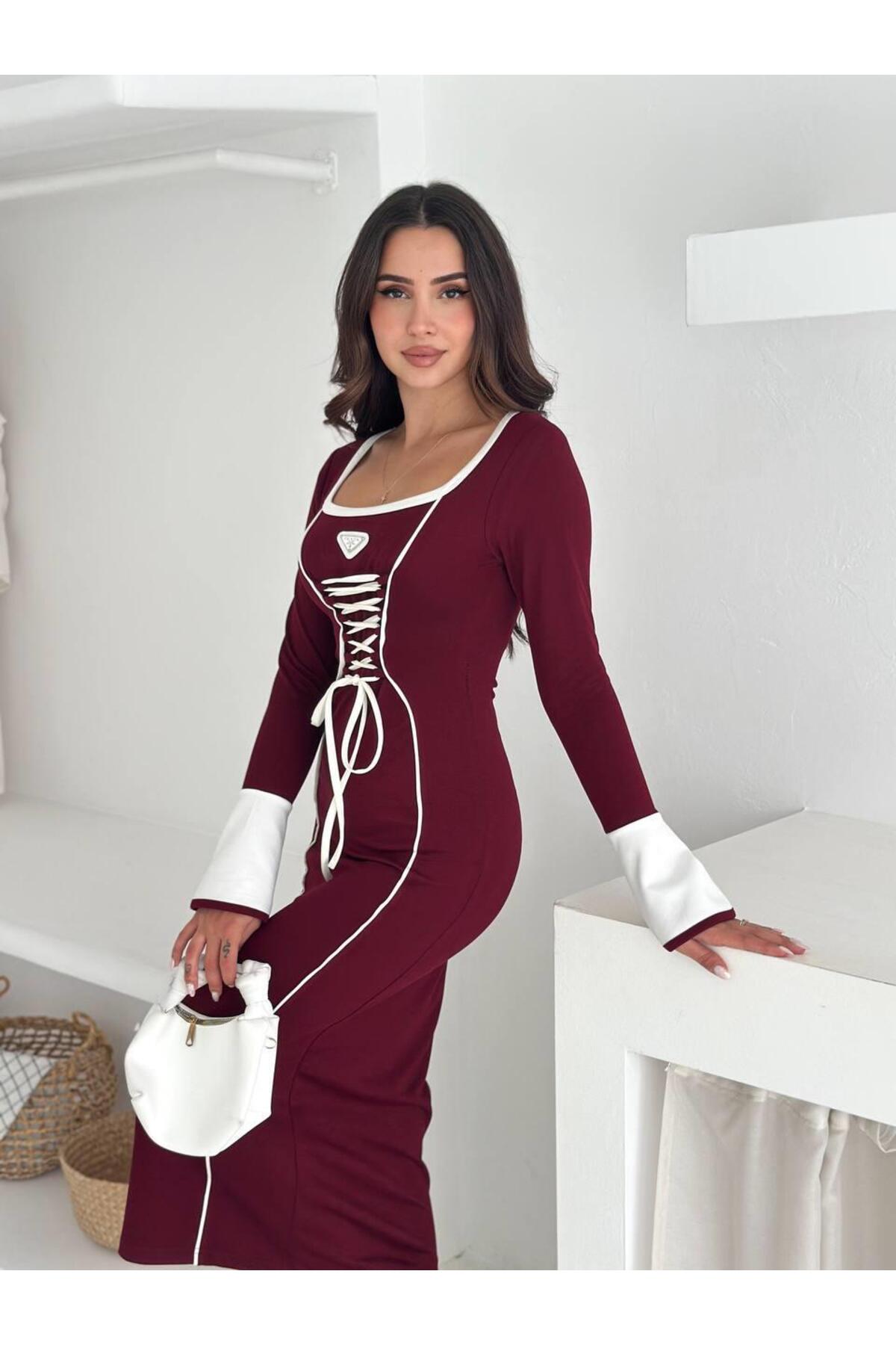 Modal Kumaş Korse Detaylı Uzun Kollu Elbise