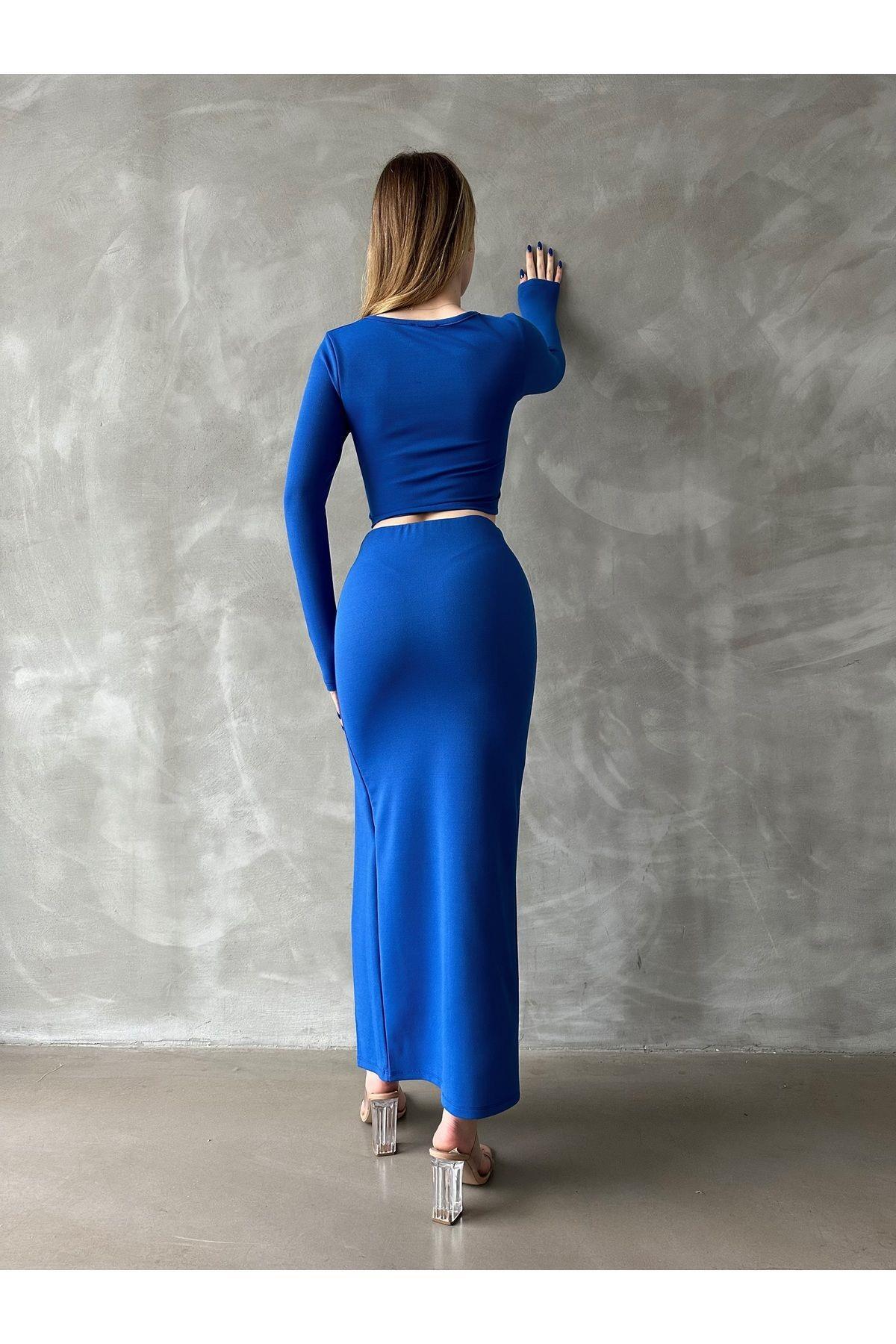 Örme Crep Midi Etek-Bluz Takım