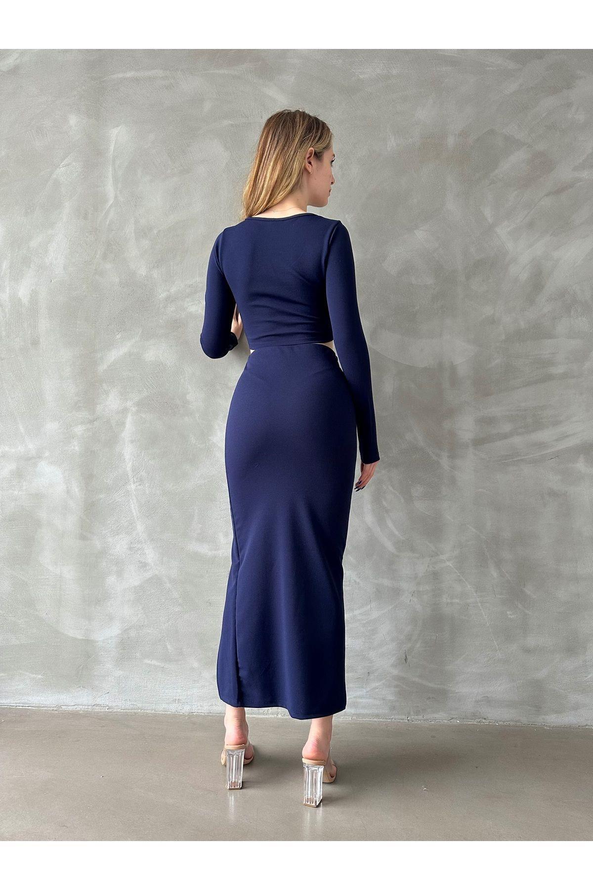 Örme Crep Yırtmaçlı Etek-Bluz Takım