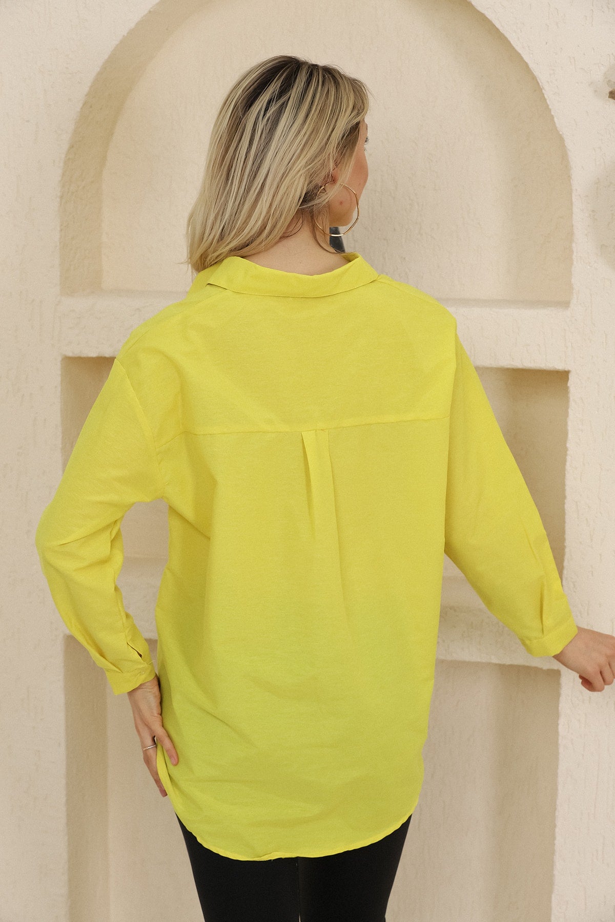 Oversize Uzun Basic Tek Cepli Gömlek