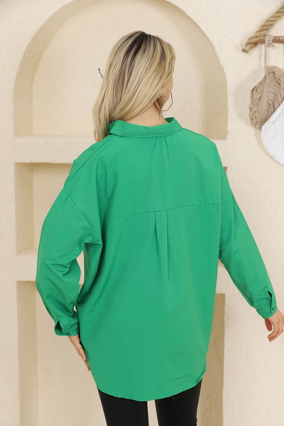 Oversize Uzun Basic Tek Cepli Gömlek