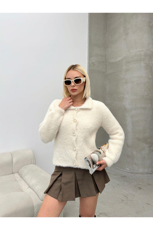 Peluş Triko Polo Yaka Hırka