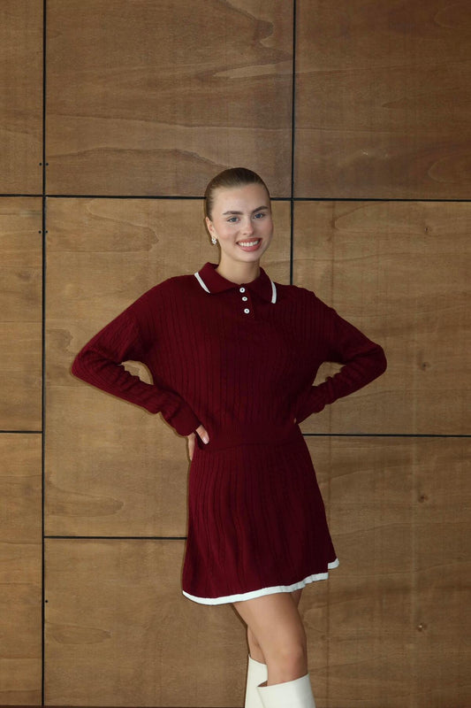 Polo Yaka Triko Elbise Takım