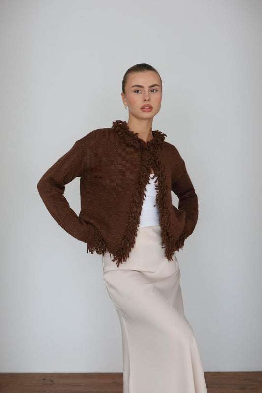 Püskül Detaylı Triko Hırka