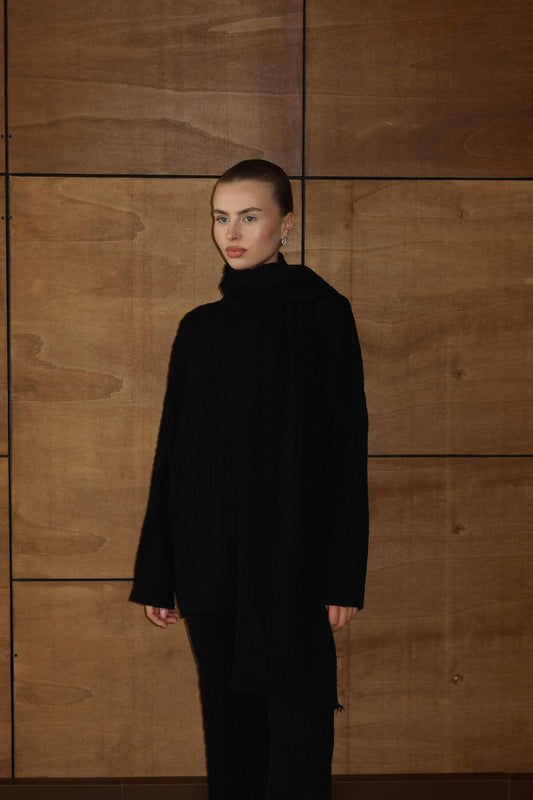 Atkılı Kablo Desenli Oversize Triko Takım