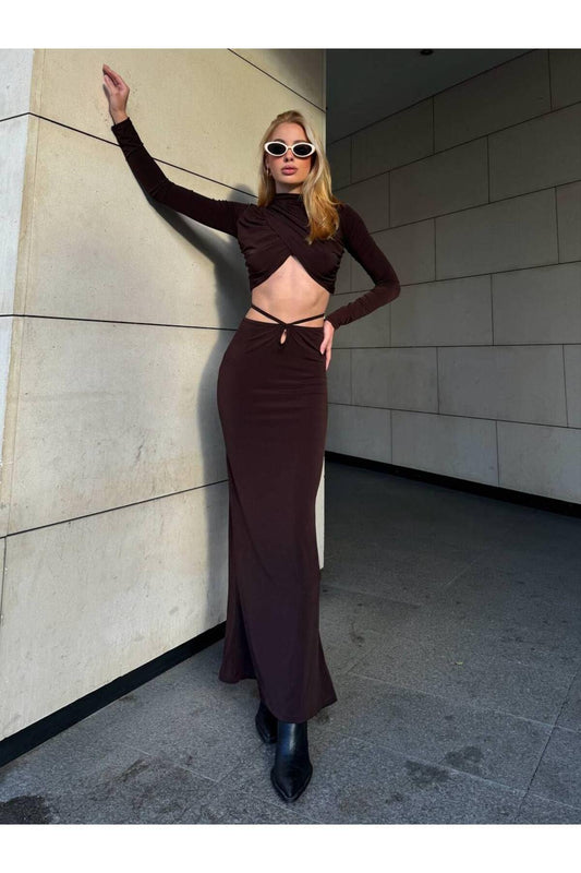 Bel Dekolteli Sandy Etek Bluz Takım