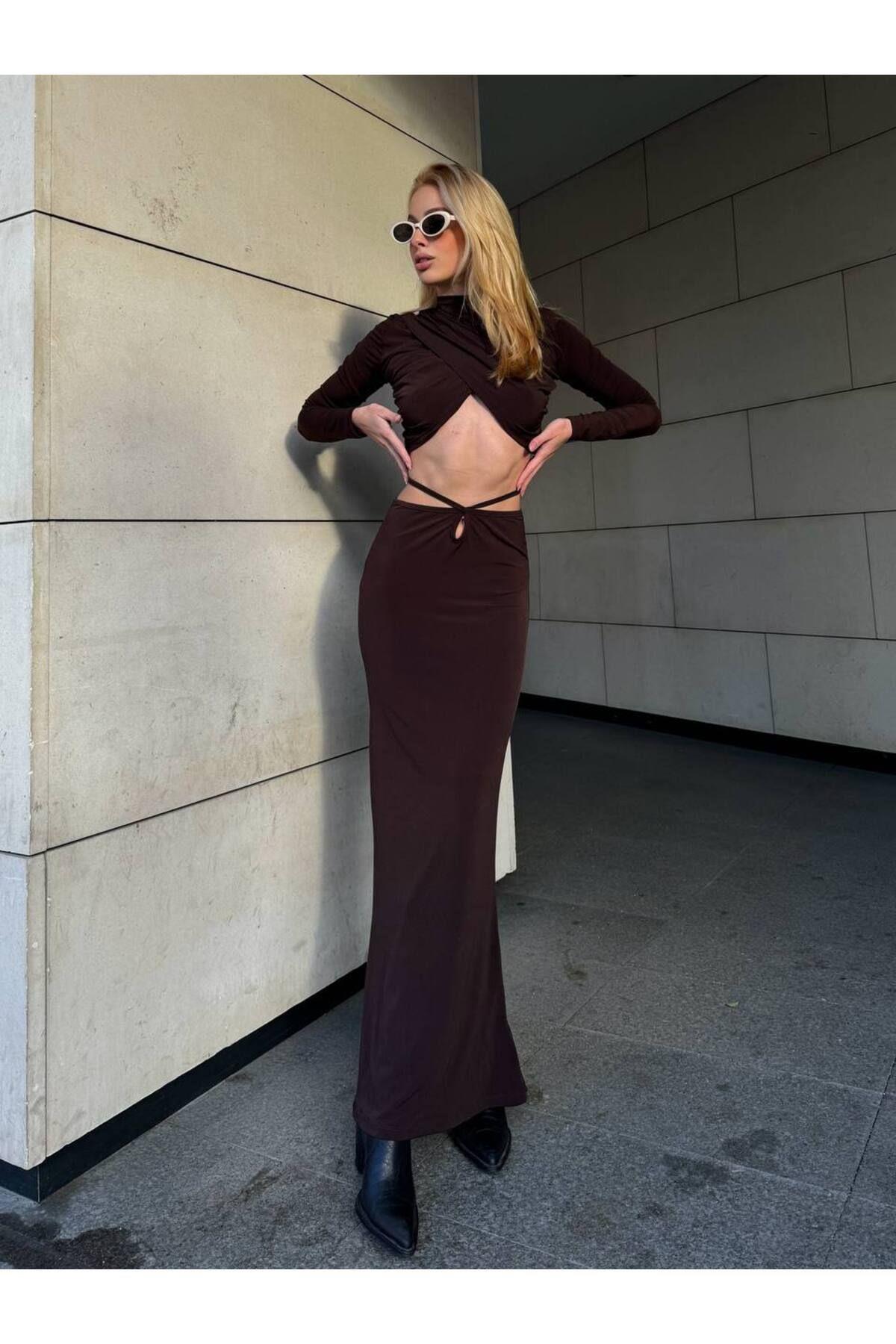 Bel Dekolteli Sandy Etek Bluz Takım