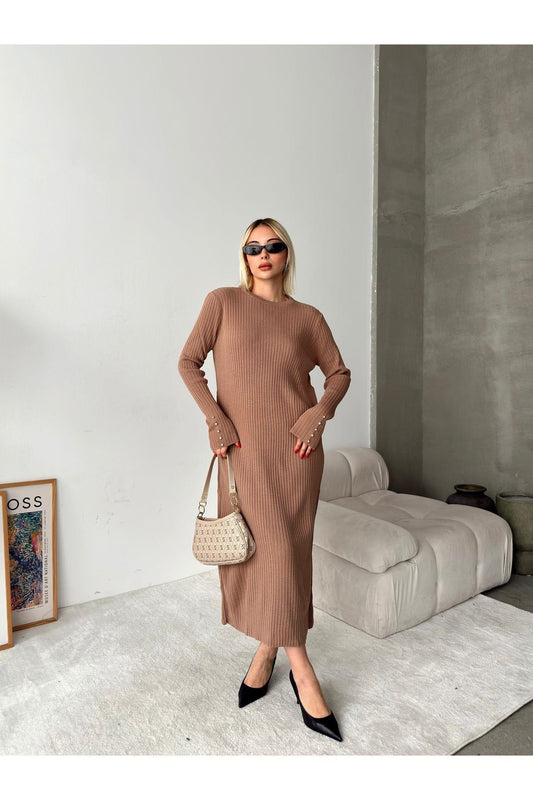 Beyoğlu Taş Kollu Uzun Triko Elbise