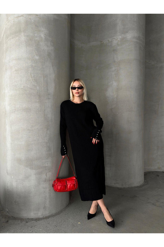 Beyoğlu Taş Kollu Uzun Triko Elbise