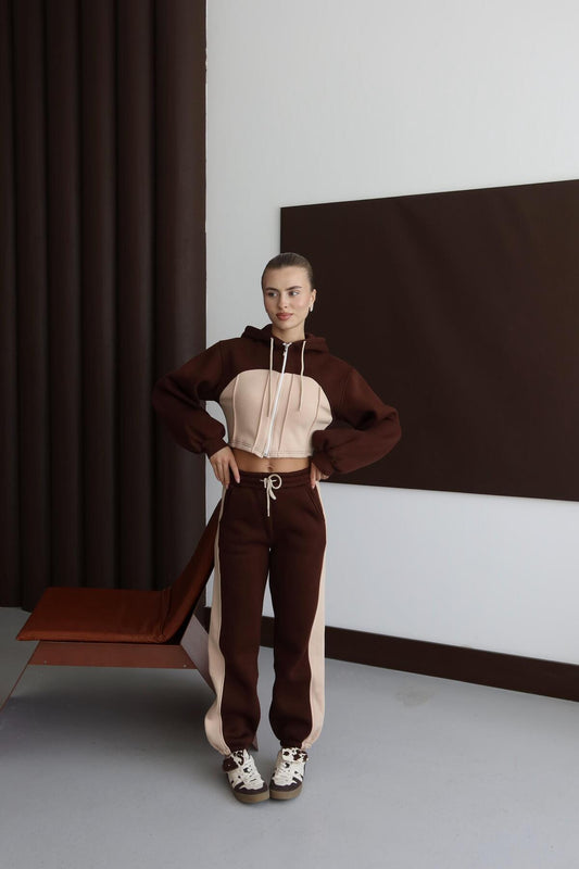 Bol Kesim 3 İplik Crop Hırka Eşofman Takımı