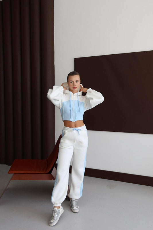 Bol Kesim 3 İplik Crop Hırka Eşofman Takımı