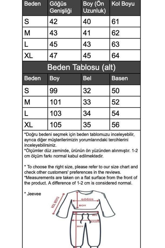 Bol Kesim 3 İplik Crop Hırka Eşofman Takımı