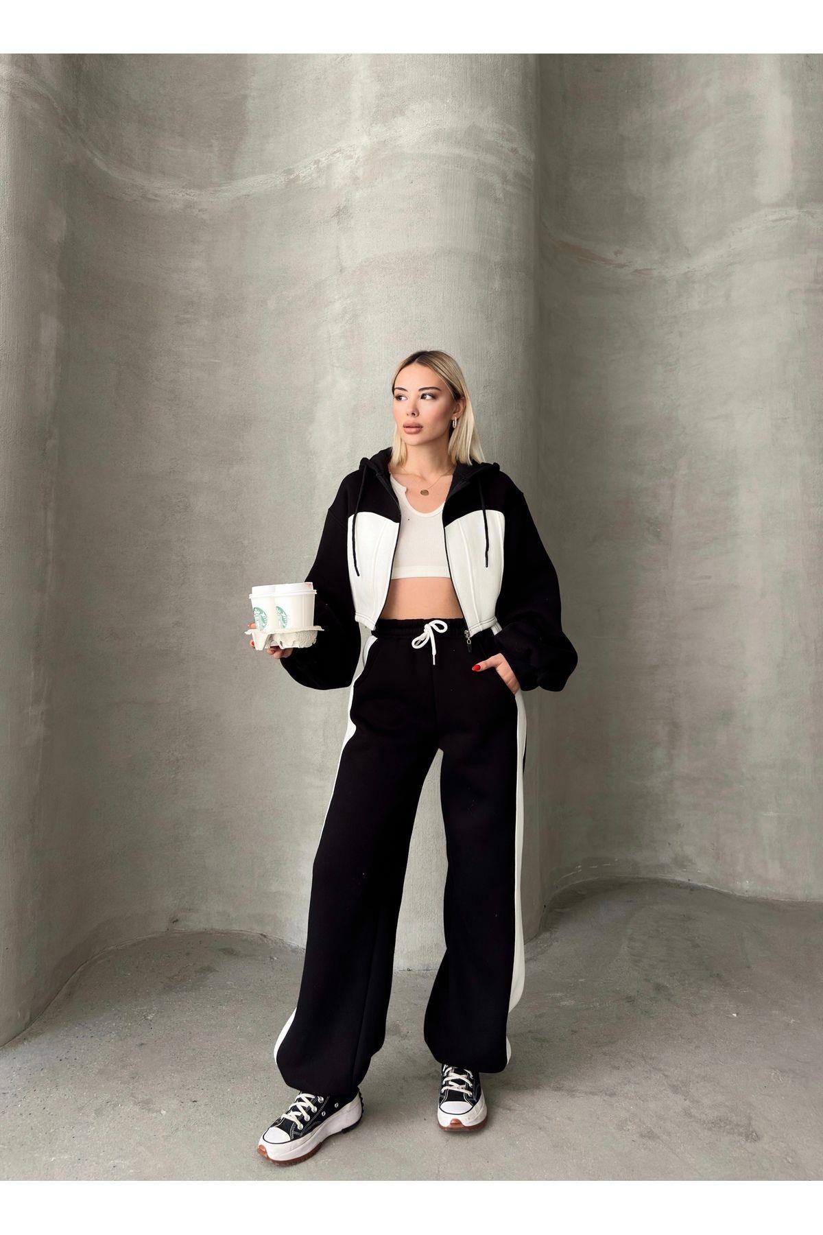 Bol Kesim 3 İplik Crop Hırka Eşofman Takımı