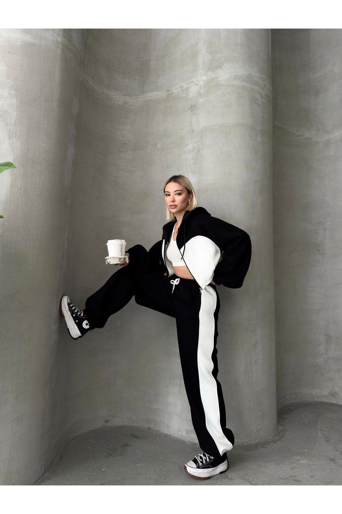 Bol Kesim 3 İplik Crop Hırka Eşofman Takımı