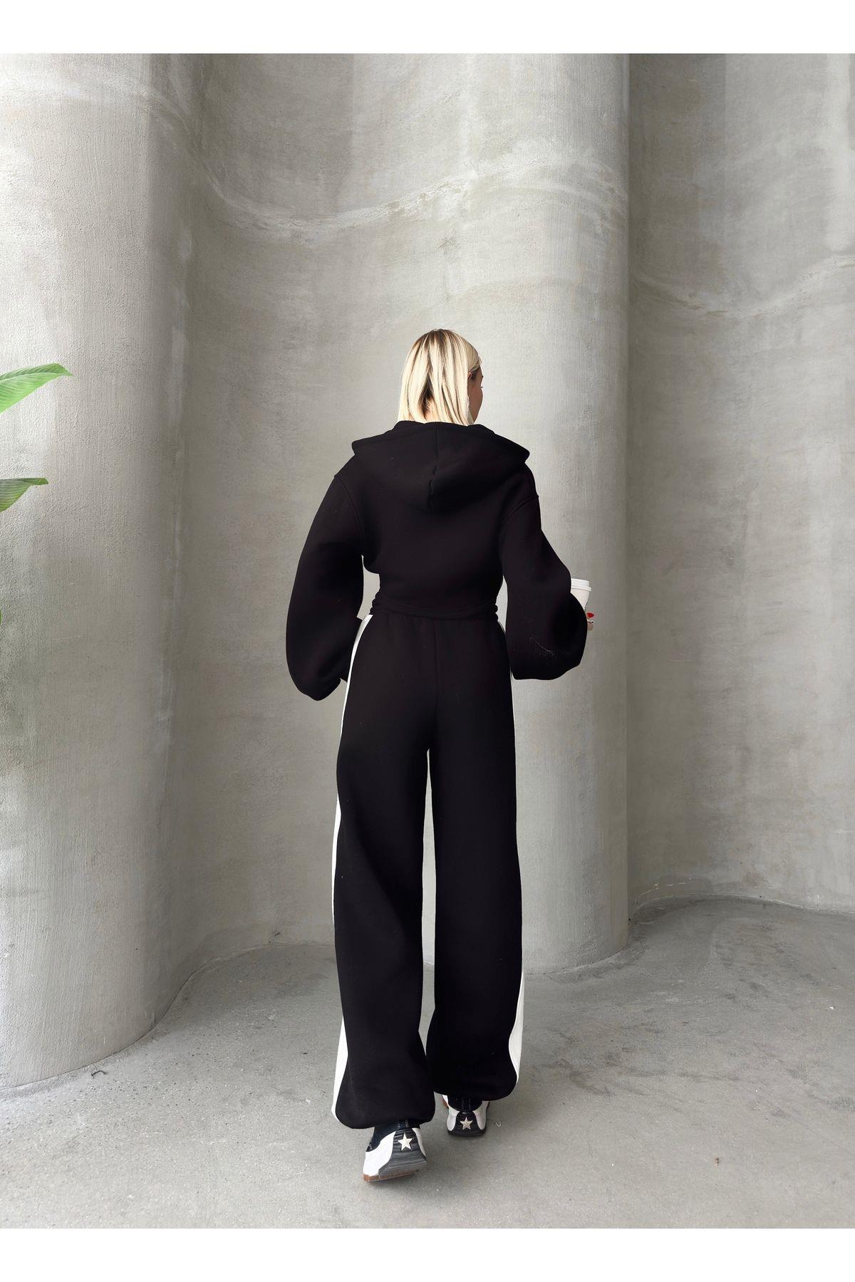 Bol Kesim 3 İplik Crop Hırka Eşofman Takımı