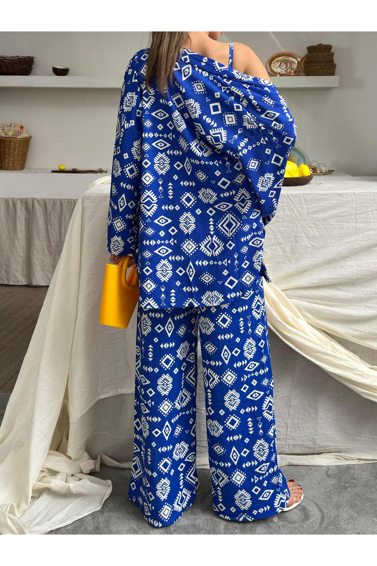 Bürümcük Kumaş Kimono Üçlü Takım