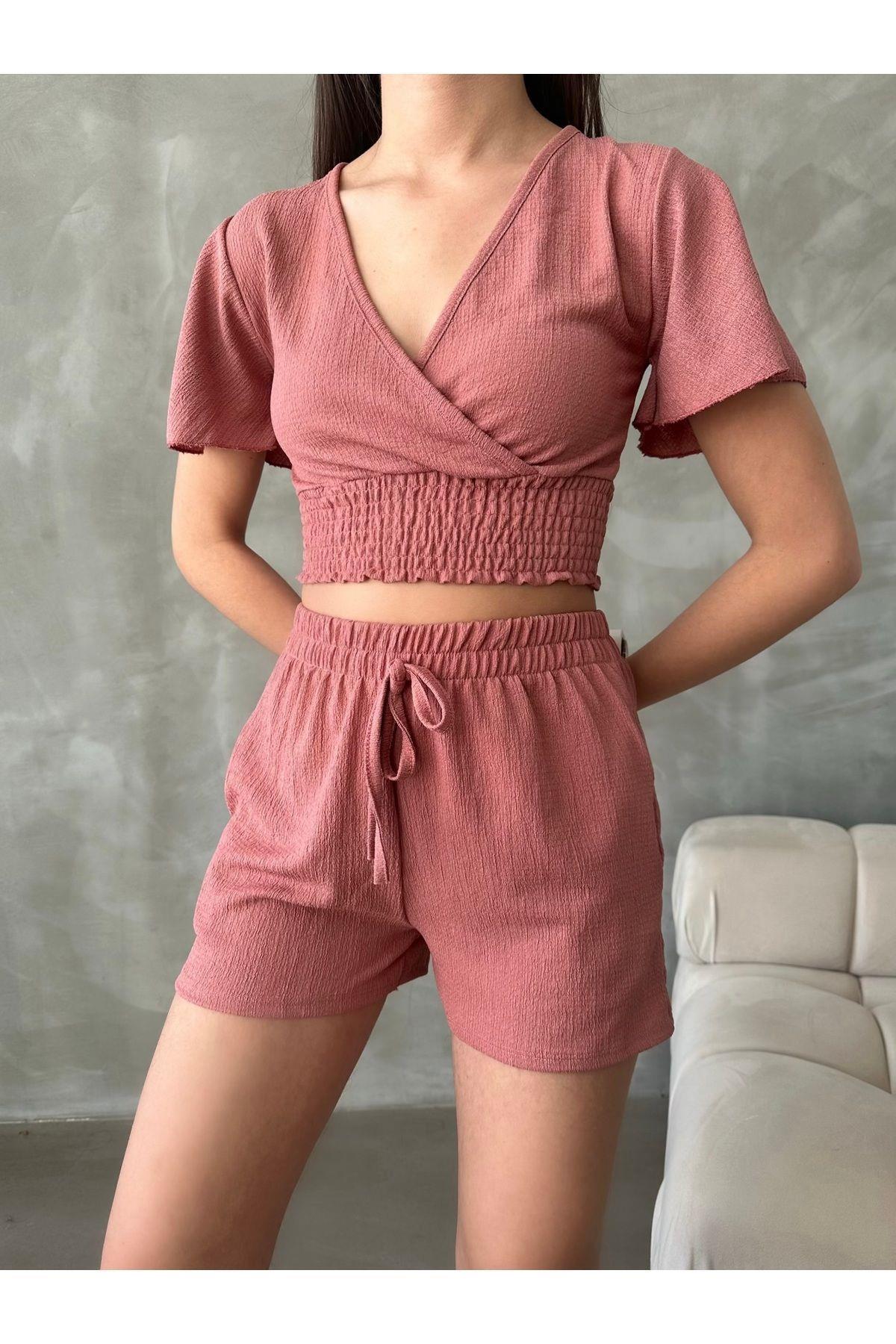 Bürümcük Kumaş Şort-Bluz Alt Üst Takım