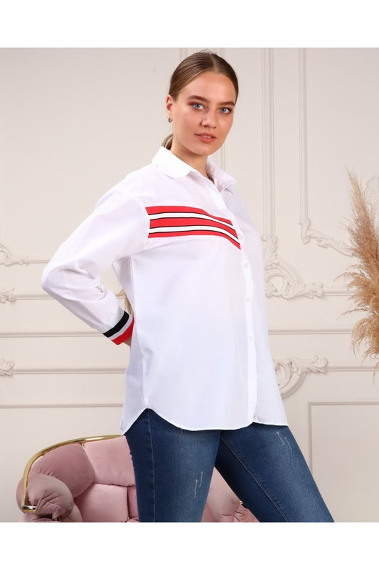 Büyük Beden Gömlek Göğüs Şerit Desenli