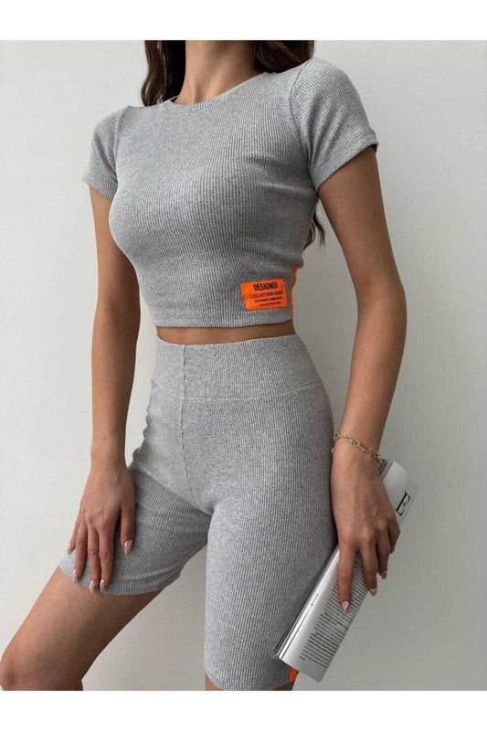 Fitilli Biker Tayt-crop Spor Takım