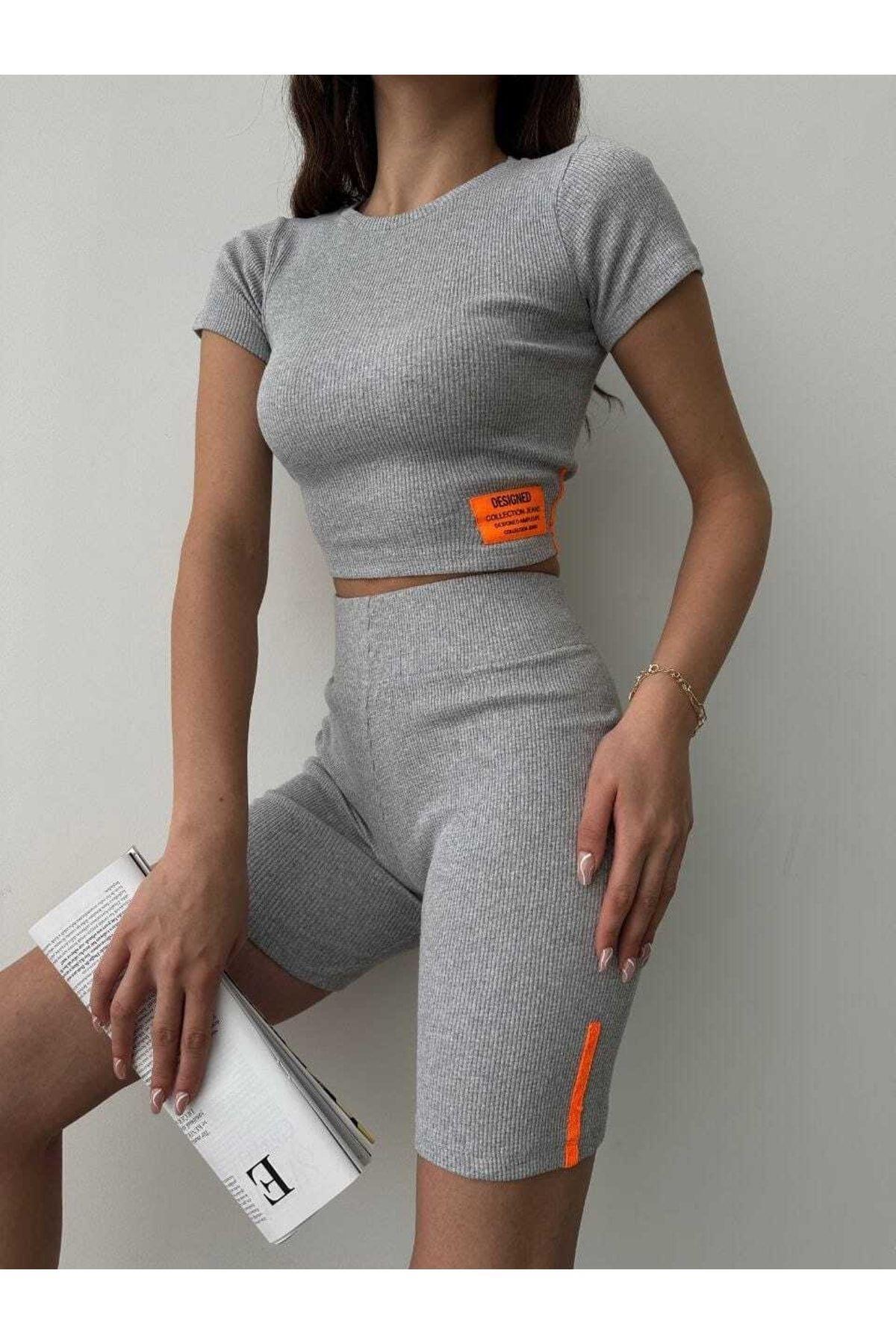 Fitilli Biker Tayt-crop Spor Takım