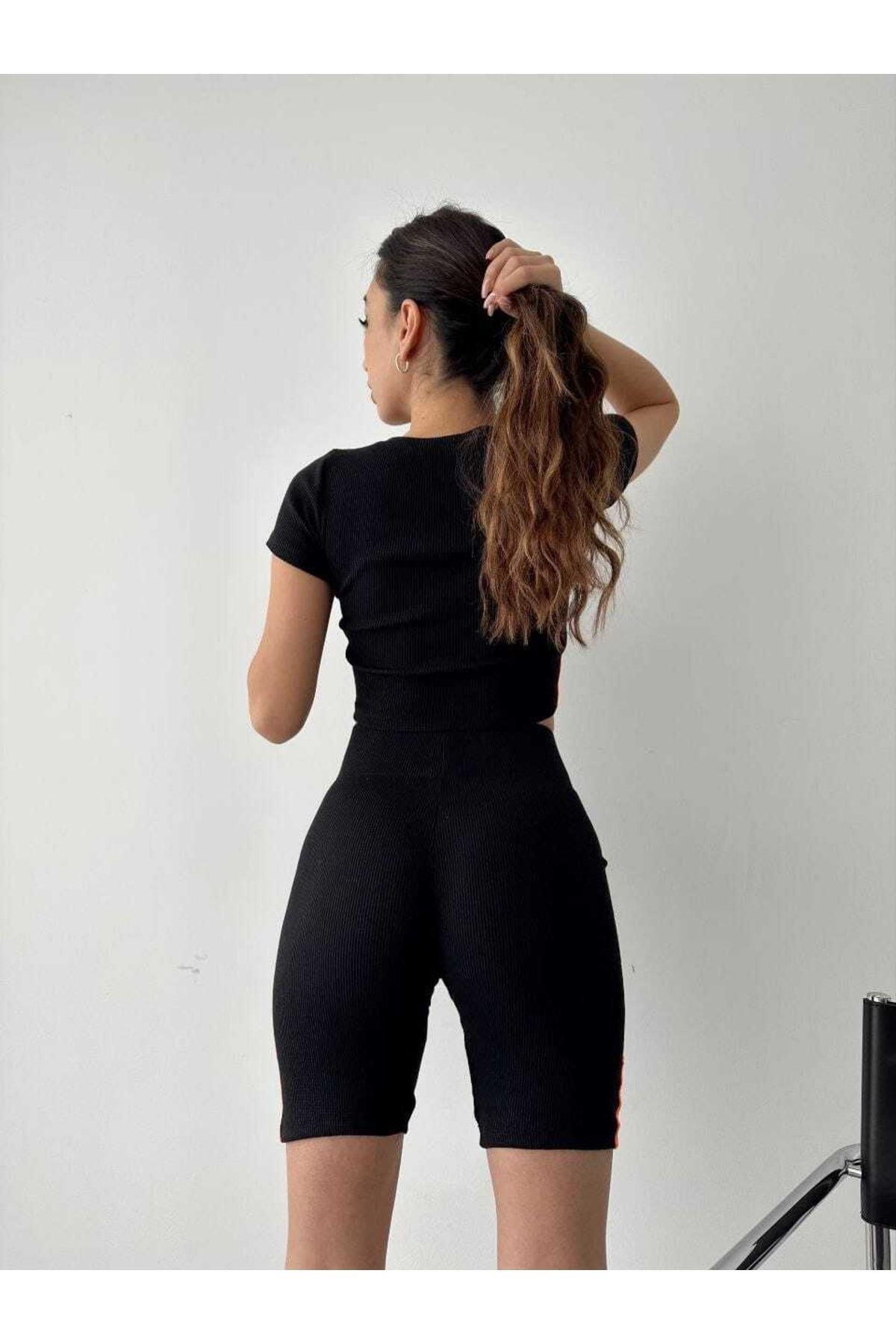 Fitilli Biker Tayt-crop Spor Takım