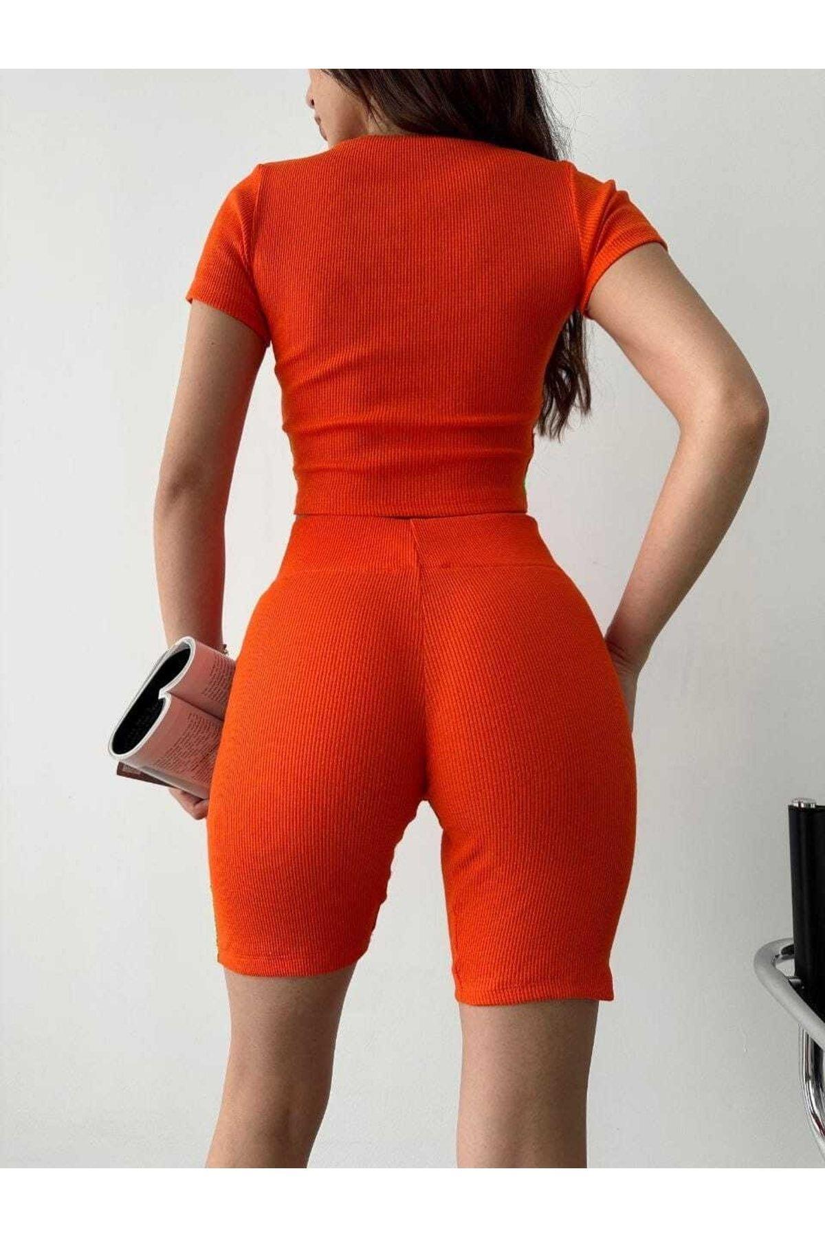 Fitilli Biker Tayt-crop Spor Takım