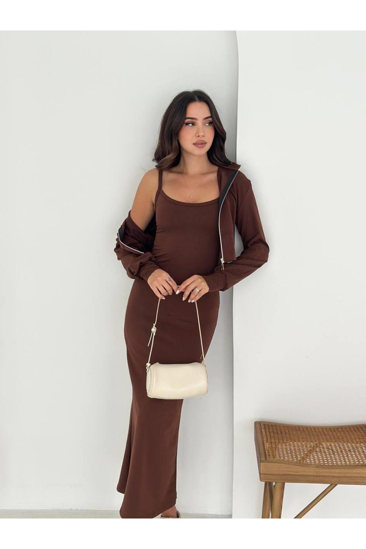 İki İplik Crop Sweat ve Uzun Elbise Takım