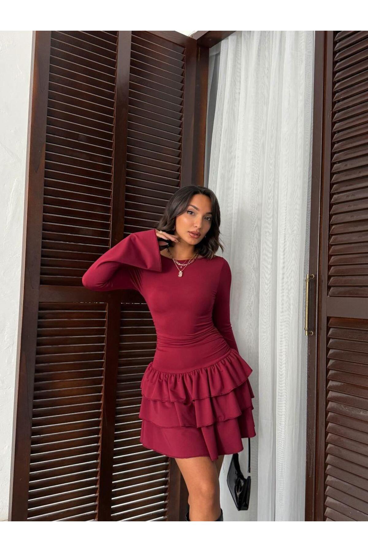 İspanyol Kol Volanlı Mini Elbise