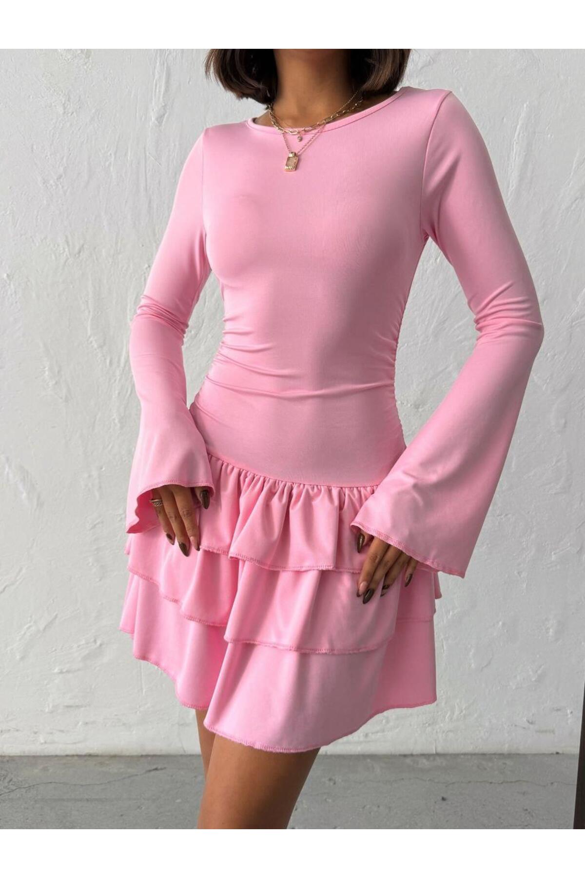 İspanyol Kol Volanlı Mini Elbise