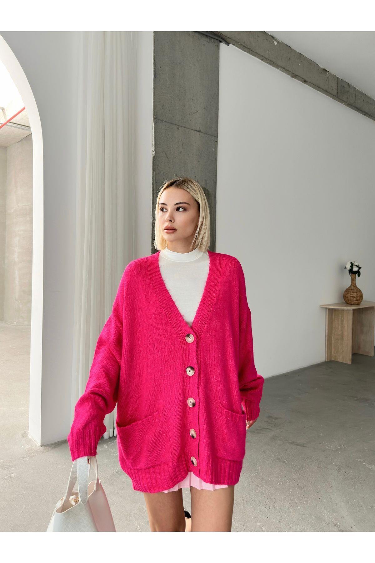 Kadın Balon Kollu Oversize Triko Hırka