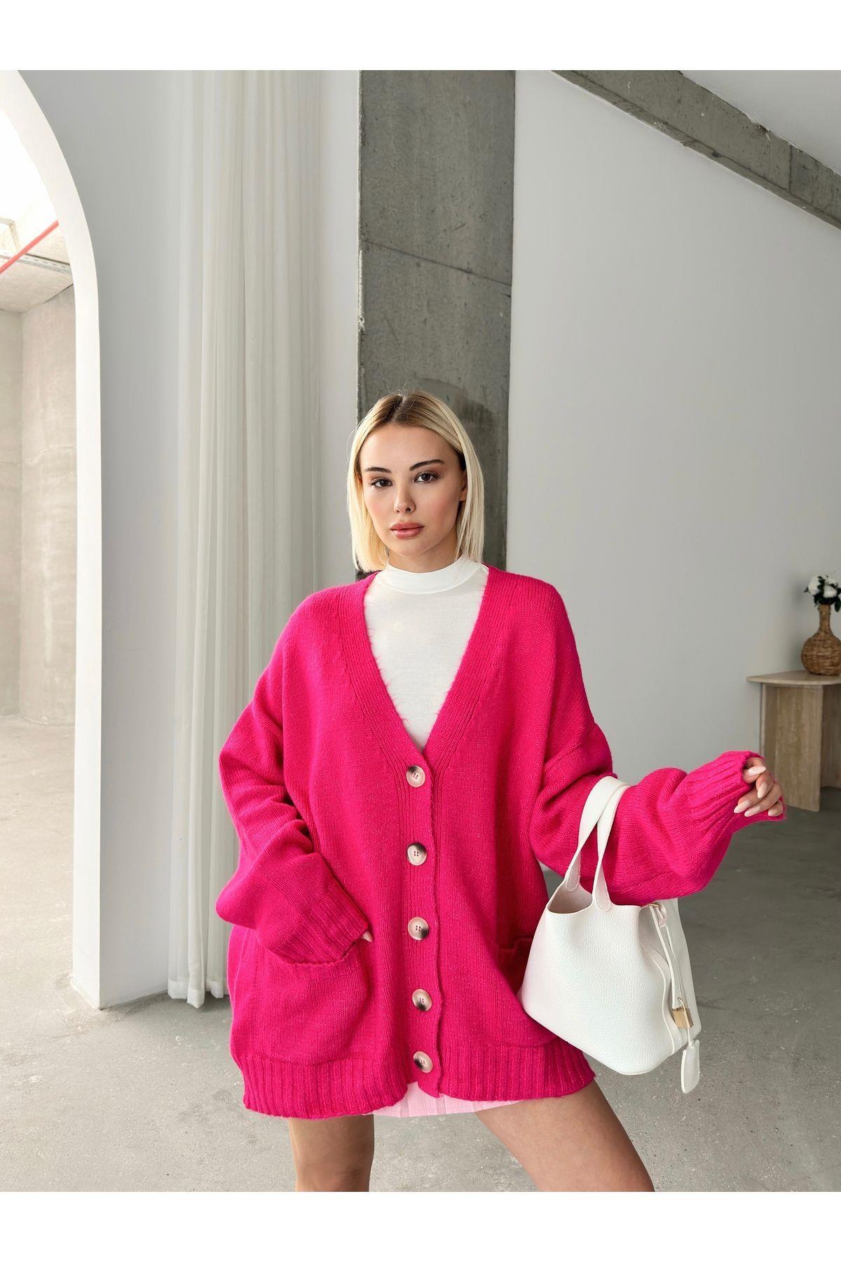 Kadın Balon Kollu Oversize Triko Hırka