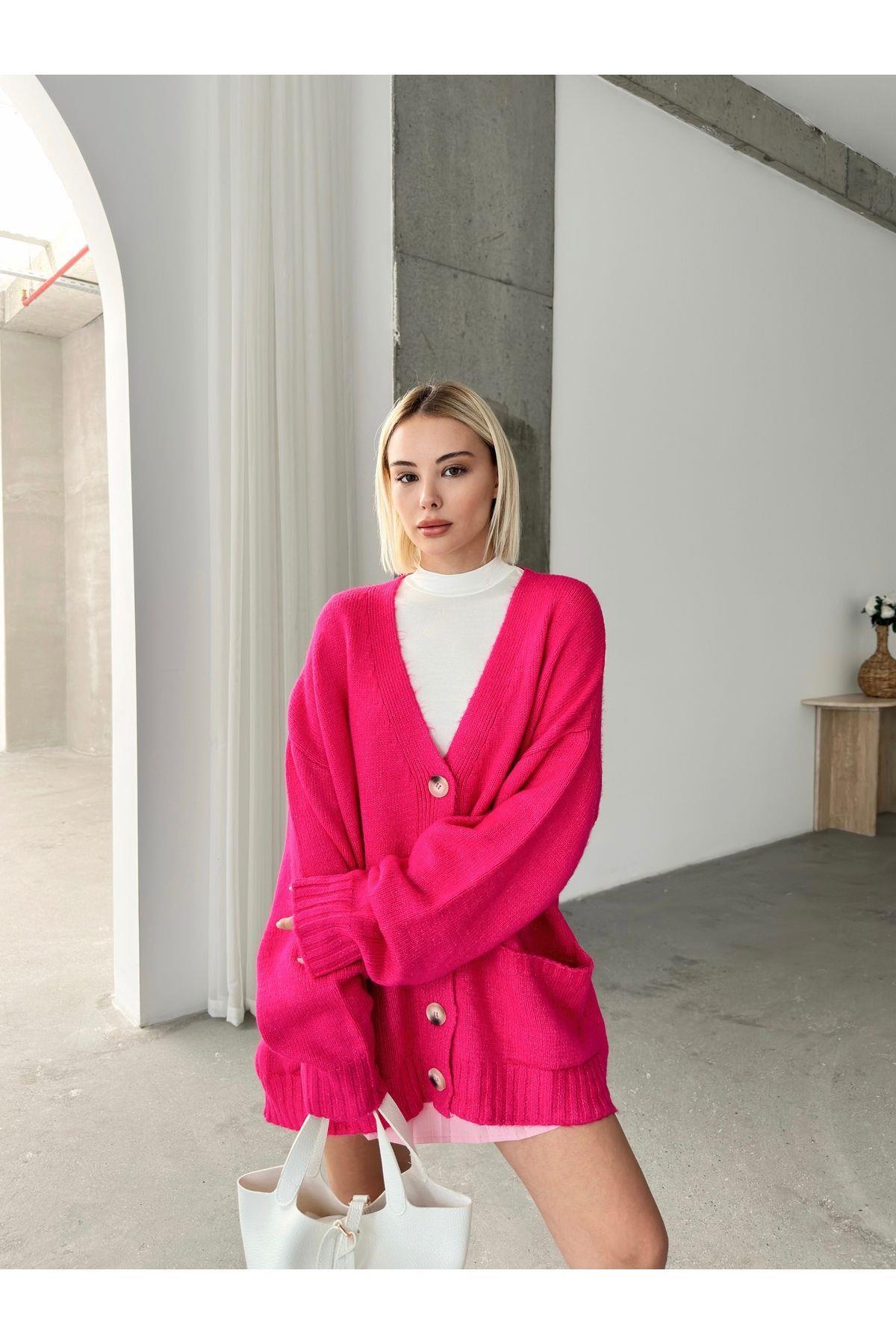 Kadın Balon Kollu Oversize Triko Hırka