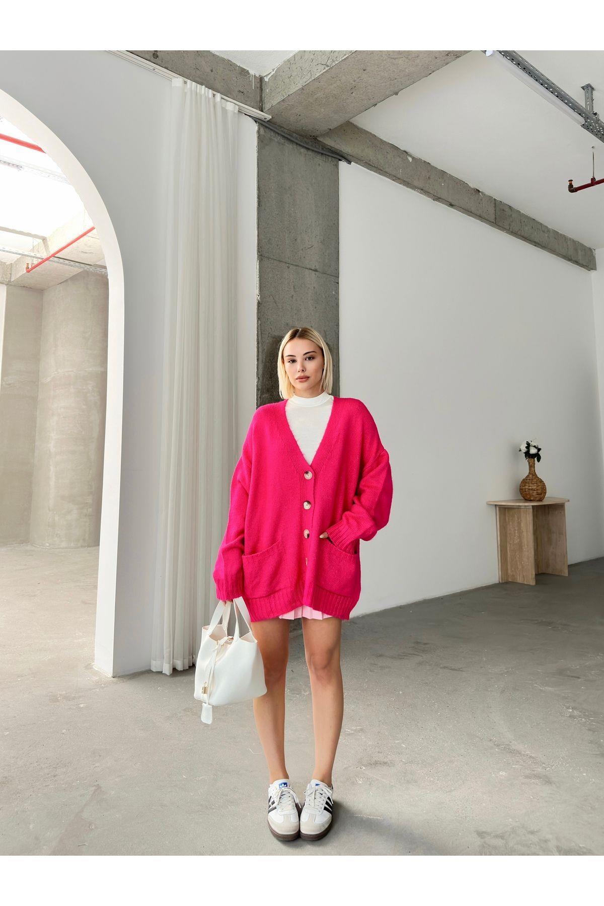 Kadın Balon Kollu Oversize Triko Hırka