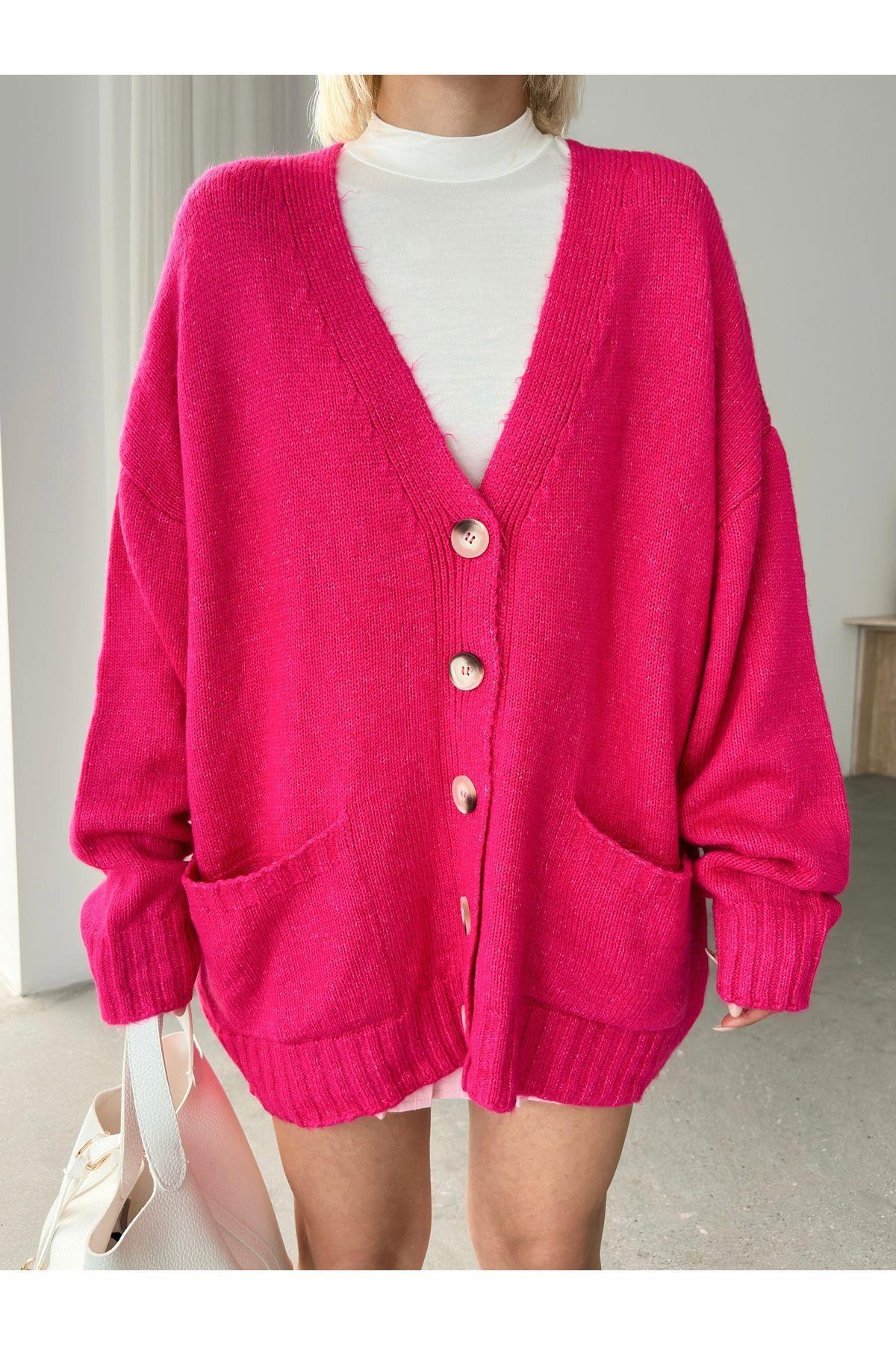 Kadın Balon Kollu Oversize Triko Hırka