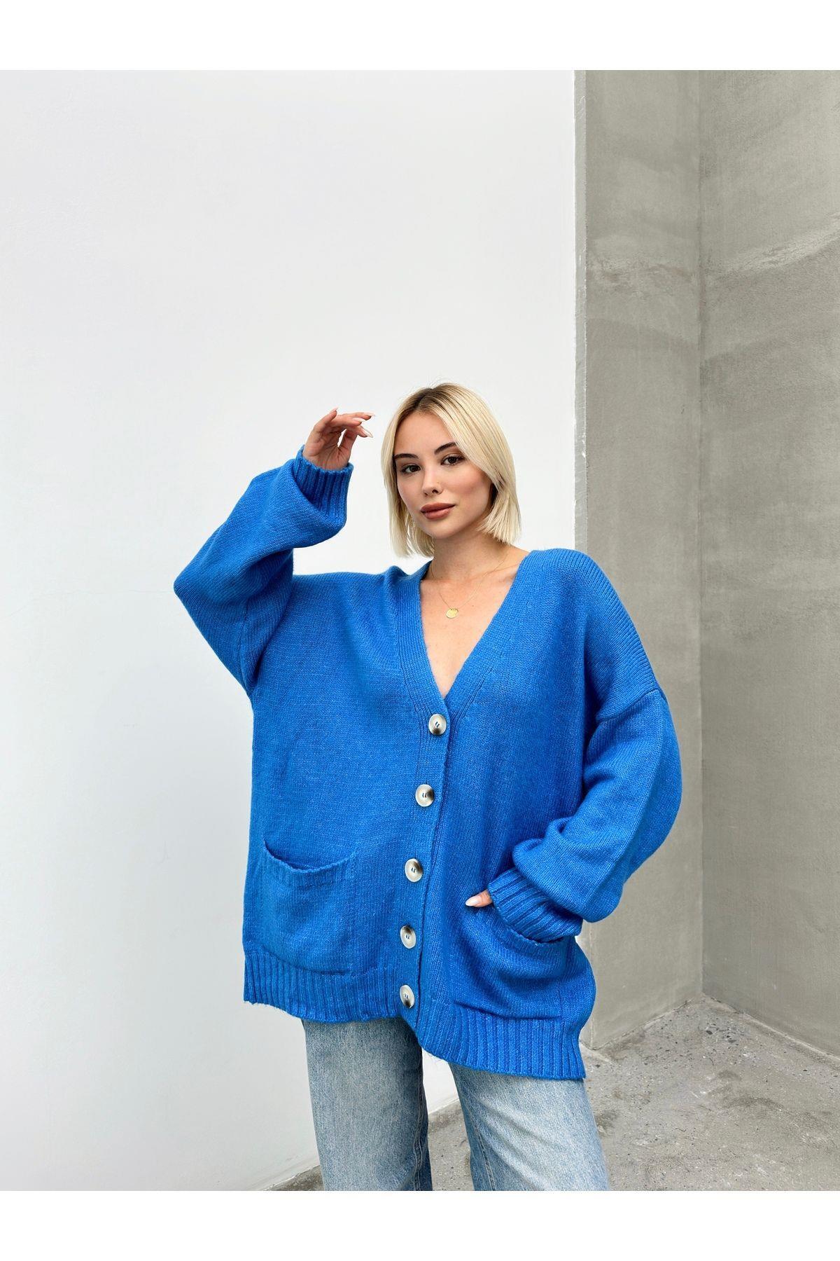 Kadın Balon Kollu Oversize Triko Hırka