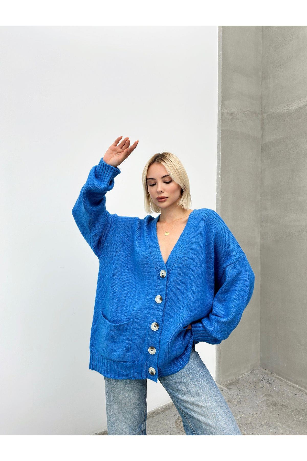 Kadın Balon Kollu Oversize Triko Hırka