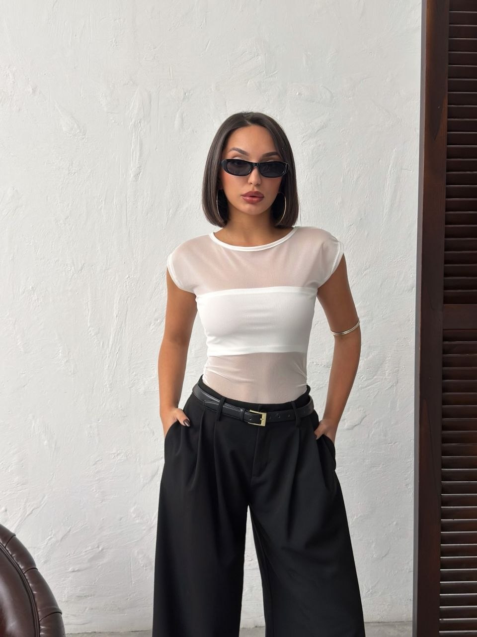Kadın Beyaz Tek Omuz Tül Bluz Bolero İç Detaylı